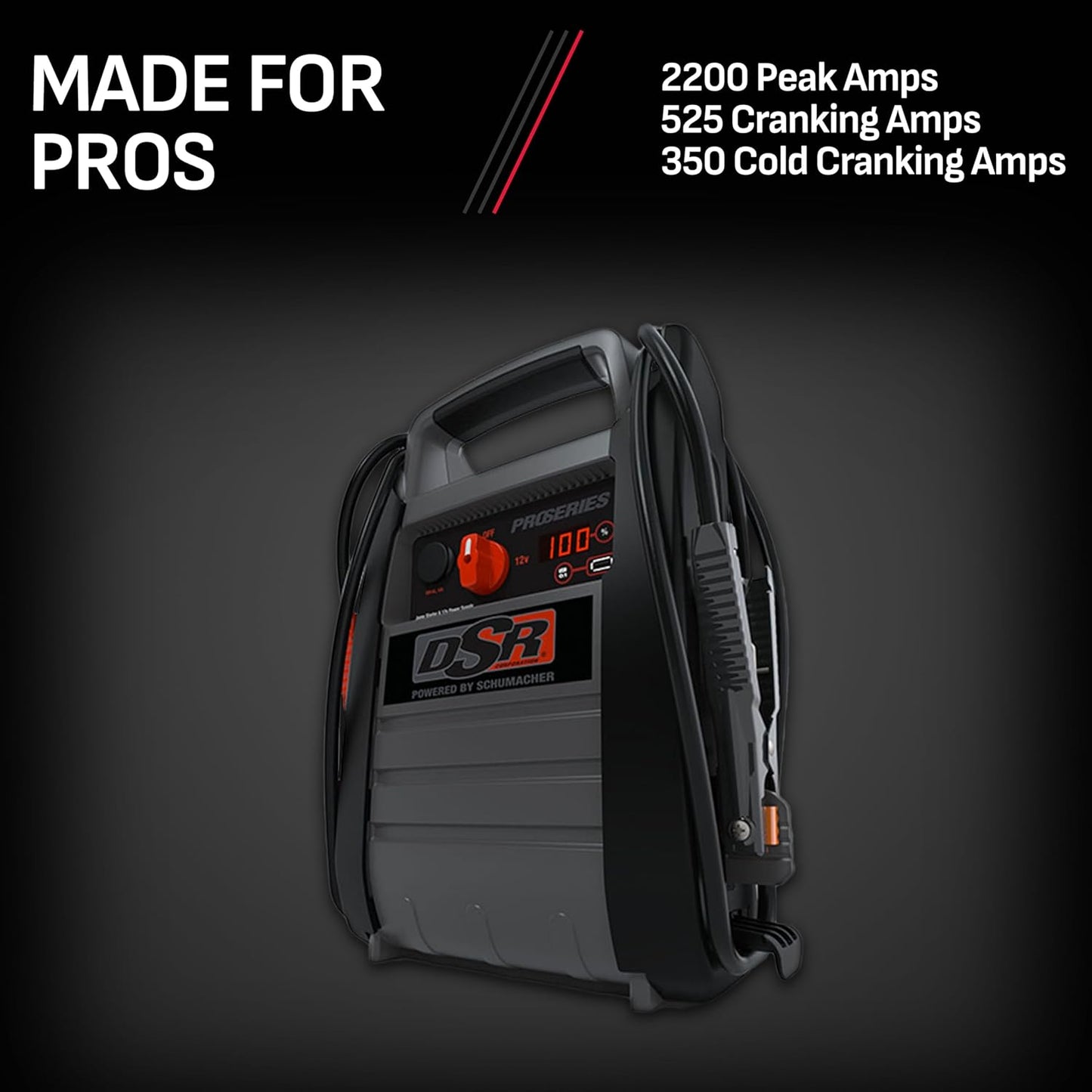 DSR Proseries Car Battery Jump Starter - 2200 Peak Amp 12V Car Starter, Jump Box & Portable Power Station - Digital Display, Heavy-Duty Clamps - DSR165