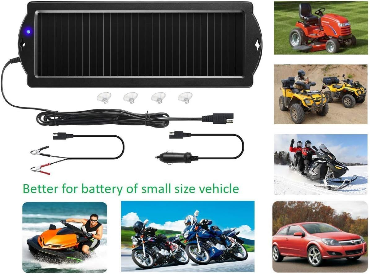 Car Battery Trickle Charger & Maintainer 12V Solar Panel Power Battery Charger with Cigarette Lighter Plug Battery Clamp for Car Automotive Motorcycle Boat Marine Snowmobile Watercraft RV