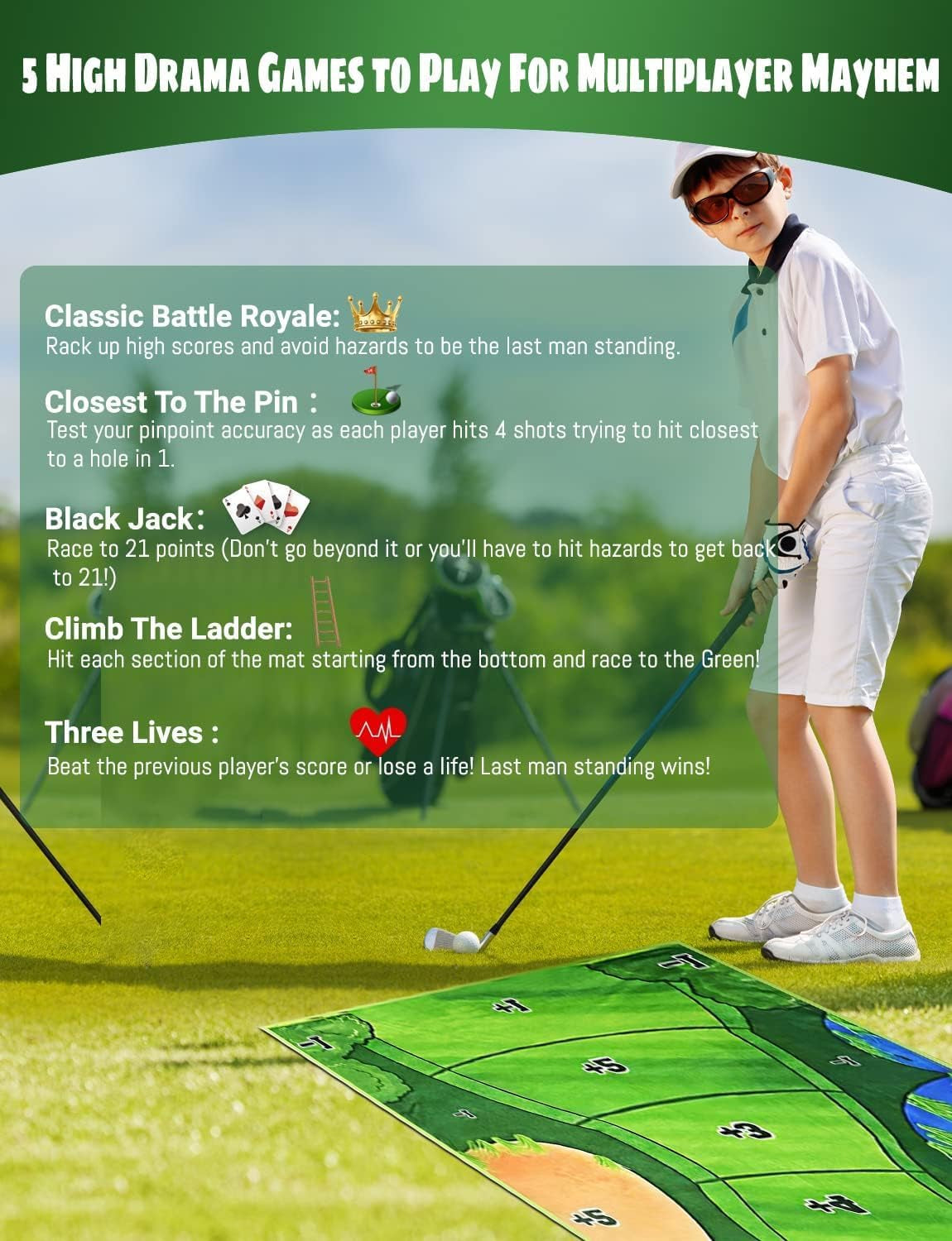 Casual Golf Game Set - Includes Golf Game Mat, 16 Golf Balls, 4 Stakes Available for Outdoor Use, Golf Chipping Mat, Carrying Bag-Mini Golf Course, Golf Training Aid Equipment for Indoor Outdoor Game