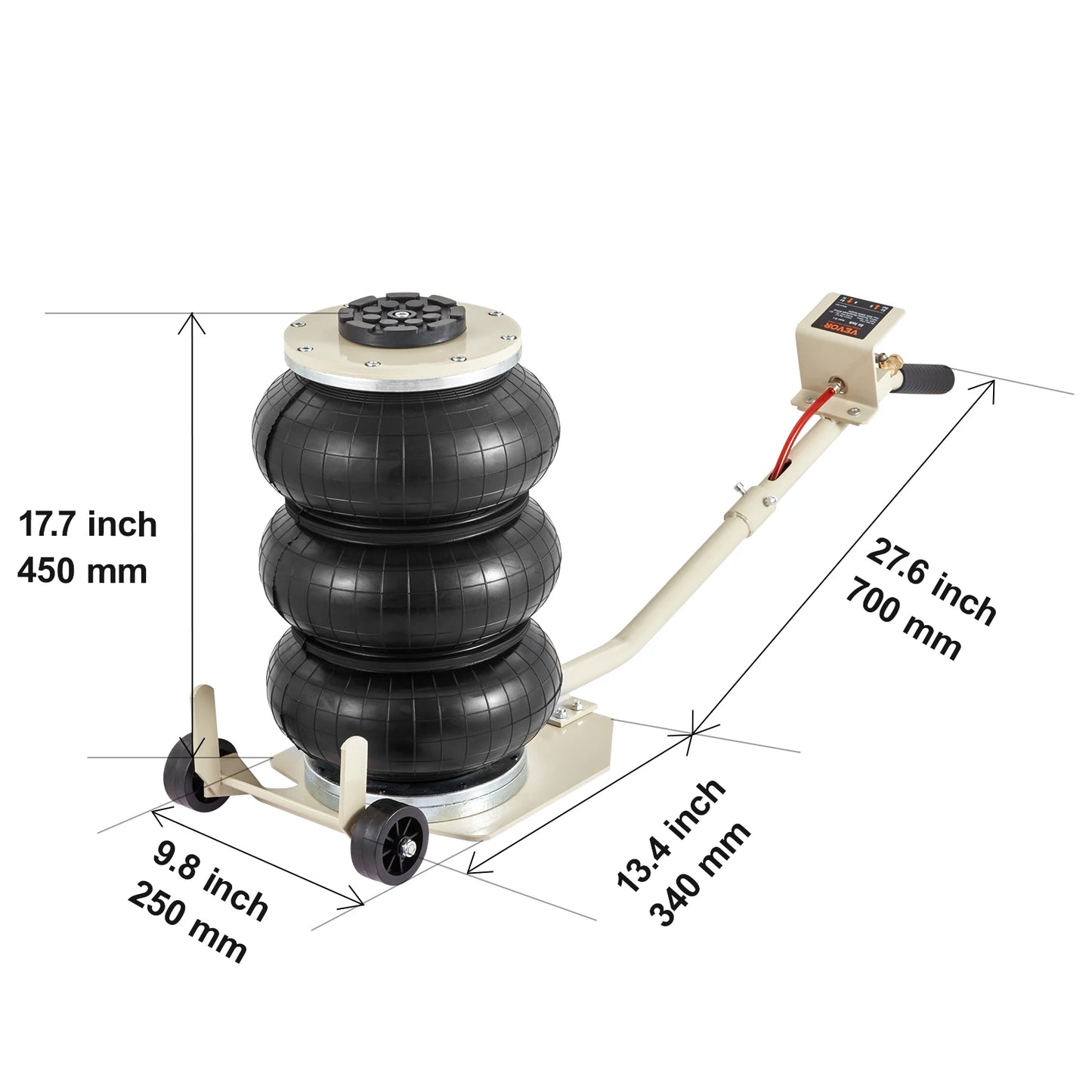 Succebuy Pneumatic Jack 3 Ton/5 Ton Triple Bag Air Jack Quick Lift Heavy Duty Car Repair Jacks Folding Rod Jacks with Two Wheels