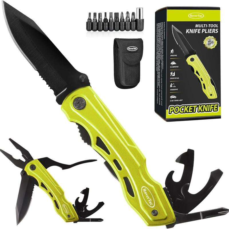 Rovertac Pocket Knife Multitool – 15-In-1 Folding Knife with Pliers, Screwdrivers & Bottle Opener – Multitool Knife with Safety Lock & Nylon Sheath for Camping, Hiking, Survival, EDC & Gifts for Men