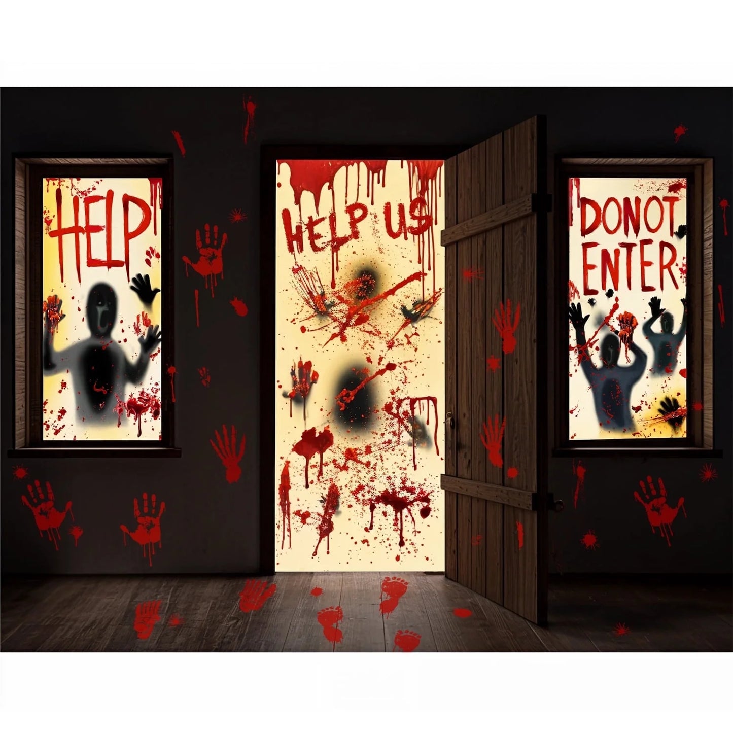 Halloween Window Clings for Halloween Decoration, Scary Halloween Window Stickers with Handprint Footprint