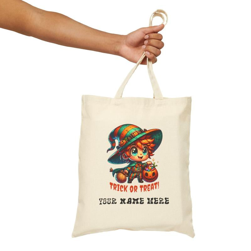 Cute Halloween Candy Canvas Tote Bag, Trick or Treat Spooky Candy Pumpkin Bucket, Personalized Halloween Trick or Treat Canvas Bag, Kid Friendly Halloween Gift, Halloween Costume Accessory, Halloween Party Favor Candy Bag