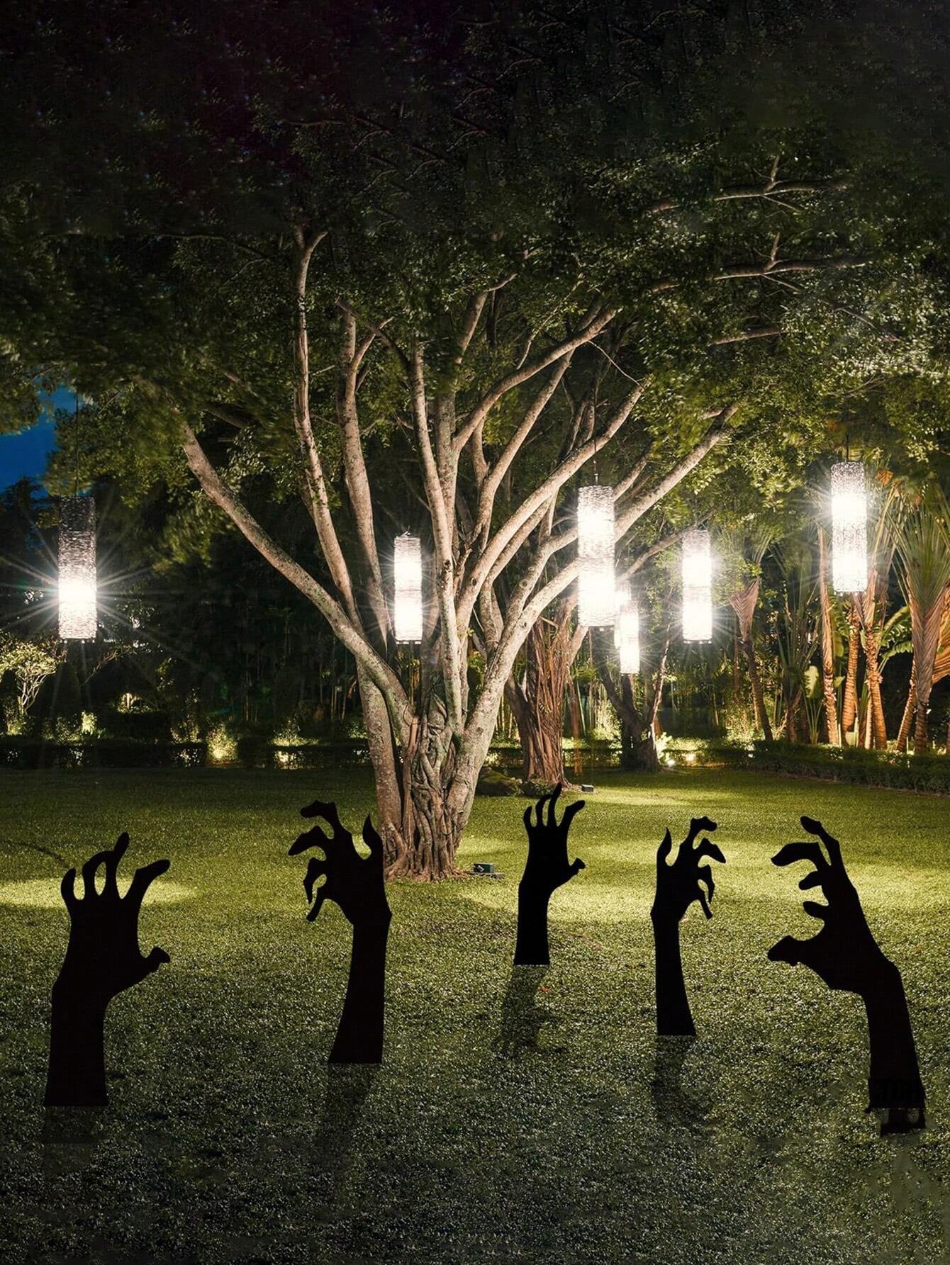 5PCS Scary Halloween Yard Decorations, Black Halloween Handmade Lawn Stakes, Suitable for Halloween Silhouette Yard Decorations, Halloween Sidewalk Signs, Outdoor Halloween Yard Decorations