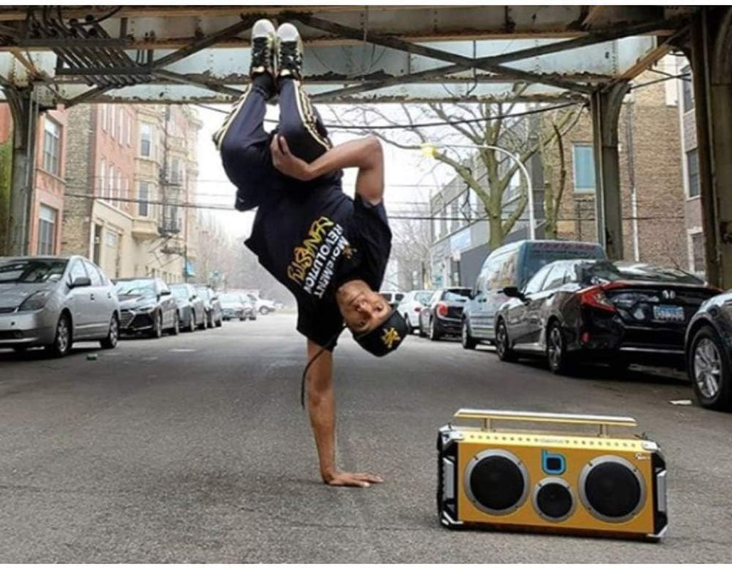 Bluetooth Portable Speaker Boombox Flare8 Blue | Retro Boombox with Bluetooth Speaker | Rechargeable Lithium Battery | Includes Wireless Microphone, Carrying Strap & Remote Control
