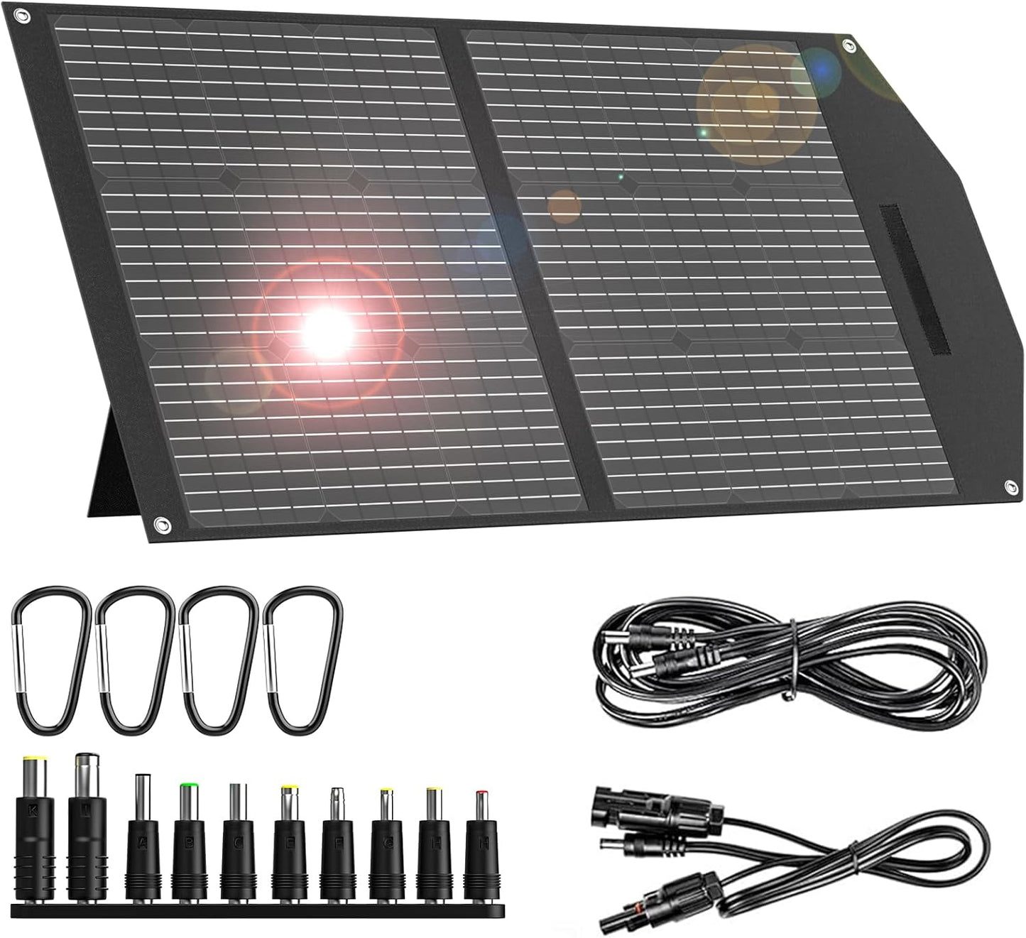 100W Portable Solar Panel 100 Watt Foldable Solar Panel Charger for Power Station, USB/DC Devices 18V Output(10 Connectors) >23% High Efficiency IP68 Waterproof for Camping Outdoor RV Cloudy