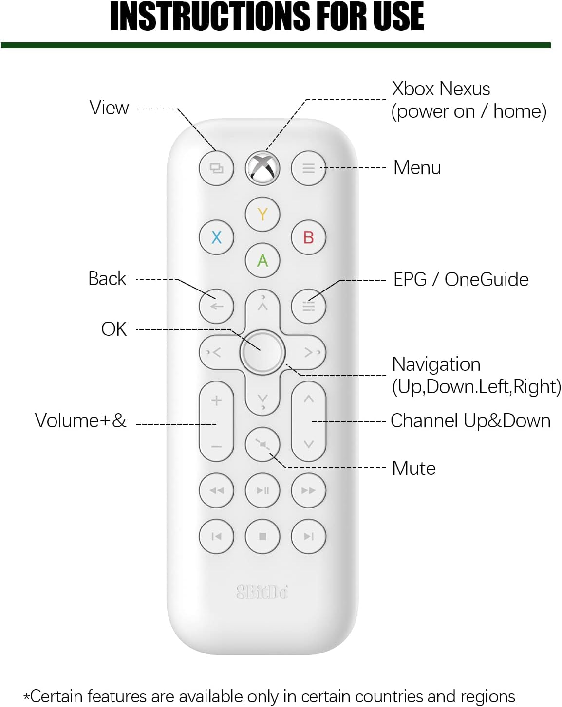 8Bitdo Media Remote for Xbox One, Series X and S (White, Short Edition)