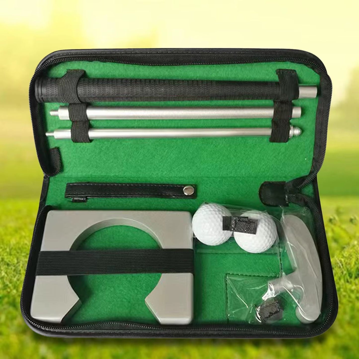 Golf Putter Set Bag Golf Ball Golf Putting Hole Target Home PU Leather Pouch