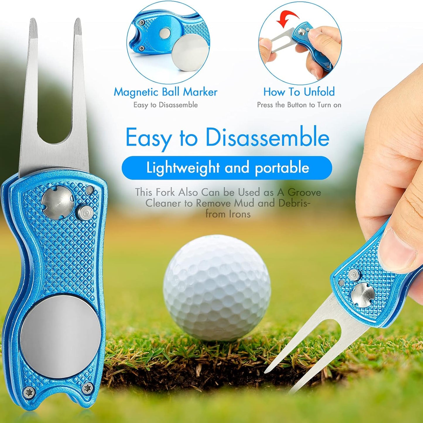 Accessories Set - PRO Retractable Club Brush, Microfiber Waffle Pattern Towel, Divot Repair Tool, Club Cleaning Kit