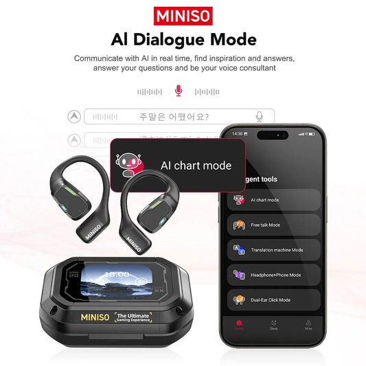 Translator Earphone MINISO M98 AI Wireless Headphones Office Chat Headset ASMR Headset DIY APP AI Wireless Headphones with Mi SQ Tech Audio Store