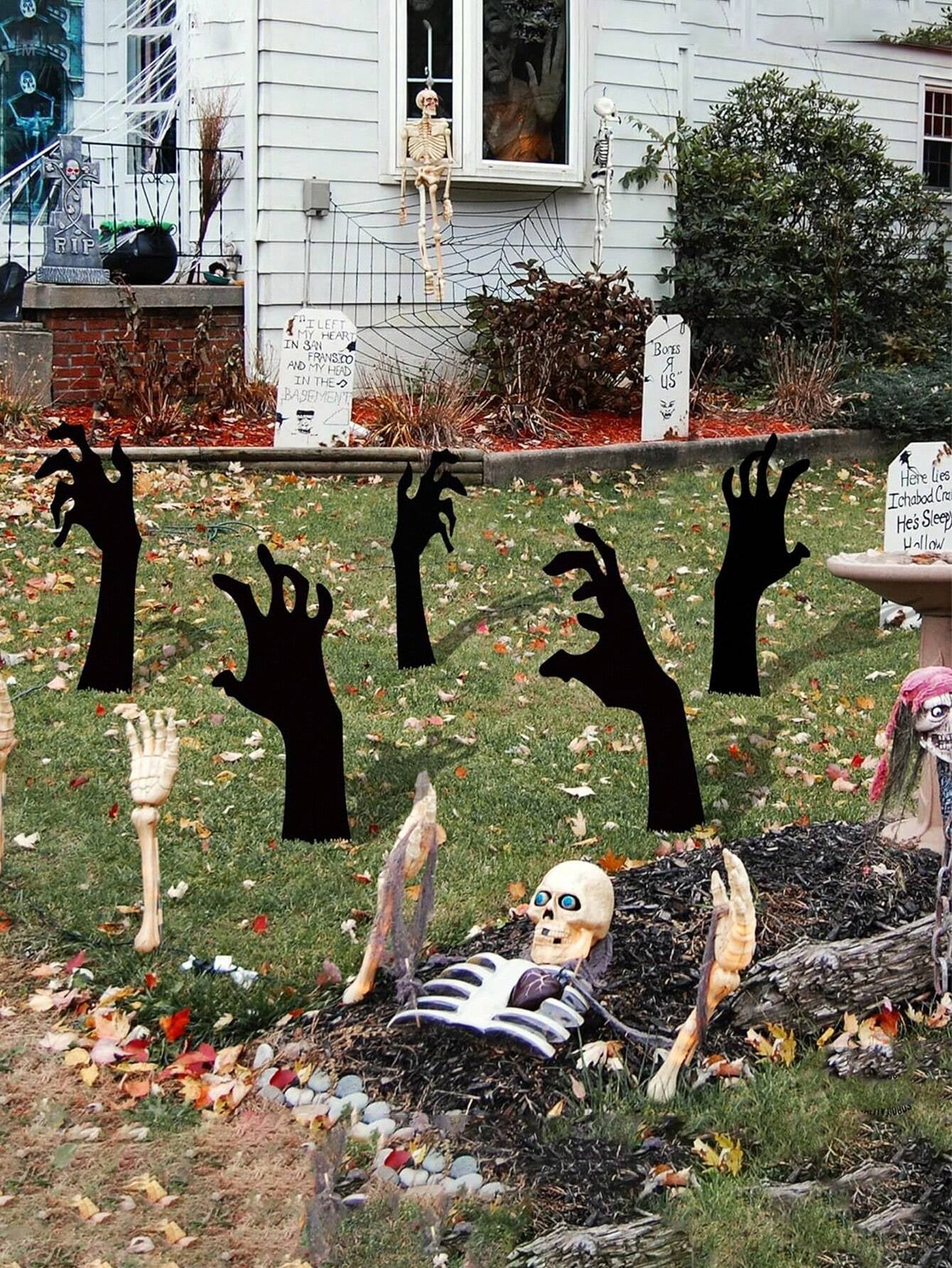 5PCS Scary Halloween Yard Decorations, Black Halloween Handmade Lawn Stakes, Suitable for Halloween Silhouette Yard Decorations, Halloween Sidewalk Signs, Outdoor Halloween Yard Decorations