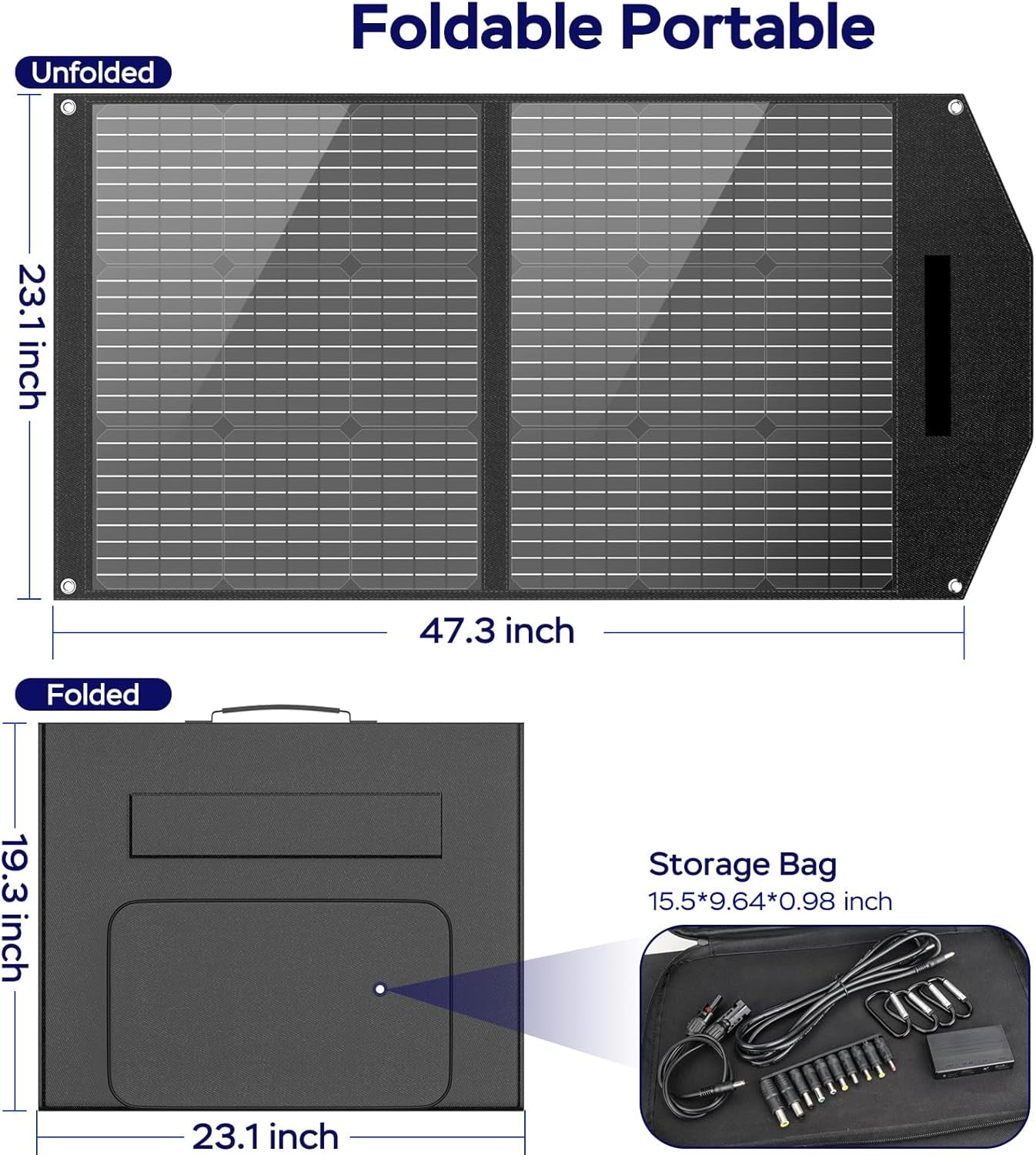 100W Portable Solar Panel 100 Watt Foldable Solar Panel Charger for Power Station, USB/DC Devices 18V Output(10 Connectors) >23% High Efficiency IP68 Waterproof for Camping Outdoor RV Cloudy