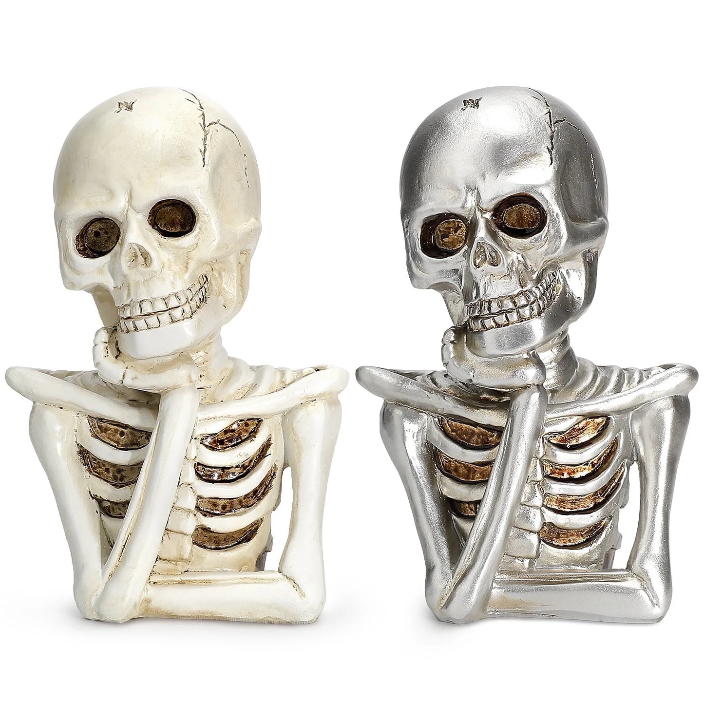 2Pcs Halloween Skeleton Decorations, Thinking Skeleton Halloween Figurines, Halloween Table Decor