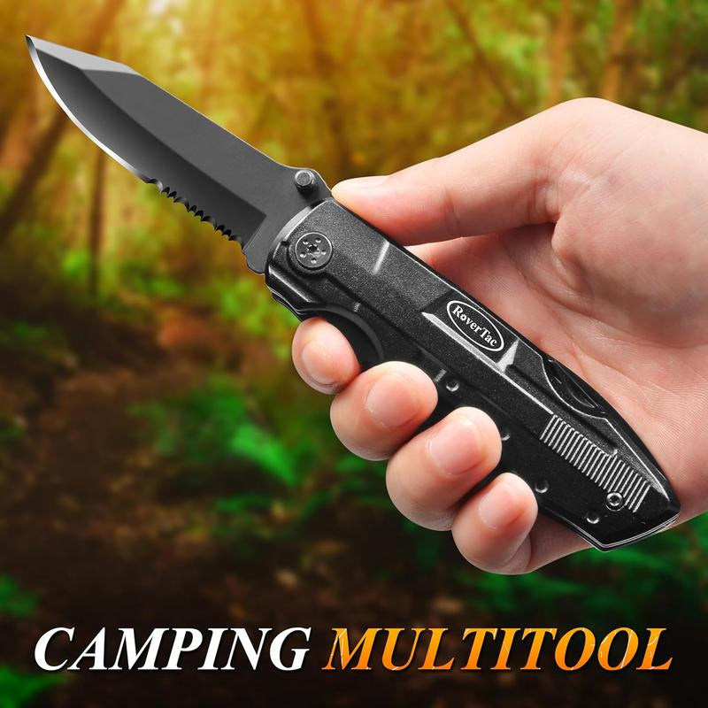 Rovertac Pocket Knife Multitool – 15-In-1 Folding Knife with Pliers, Screwdrivers & Bottle Opener – Multitool Knife with Safety Lock & Nylon Sheath for Camping, Hiking, Survival, EDC & Gifts for Men