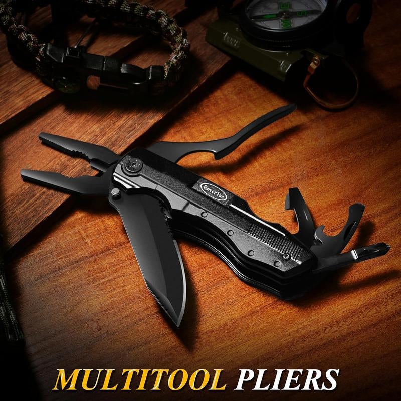 Rovertac Pocket Knife Multitool – 15-In-1 Folding Knife with Pliers, Screwdrivers & Bottle Opener – Multitool Knife with Safety Lock & Nylon Sheath for Camping, Hiking, Survival, EDC & Gifts for Men