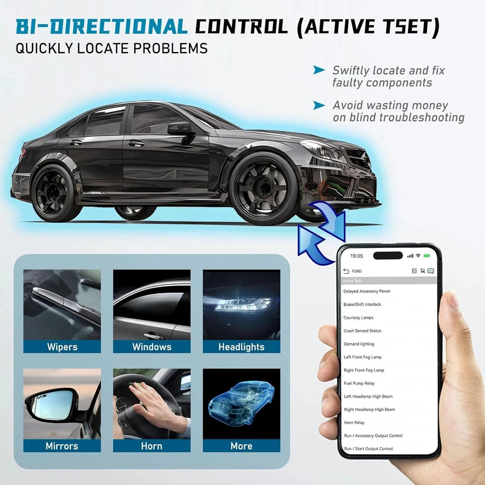 HUMZOR Z100 Car Full System Diagnosis Tool Bluetooth V5.2 Reader Erase Codes Live Data System Status OBD Scanner Multi-Language
