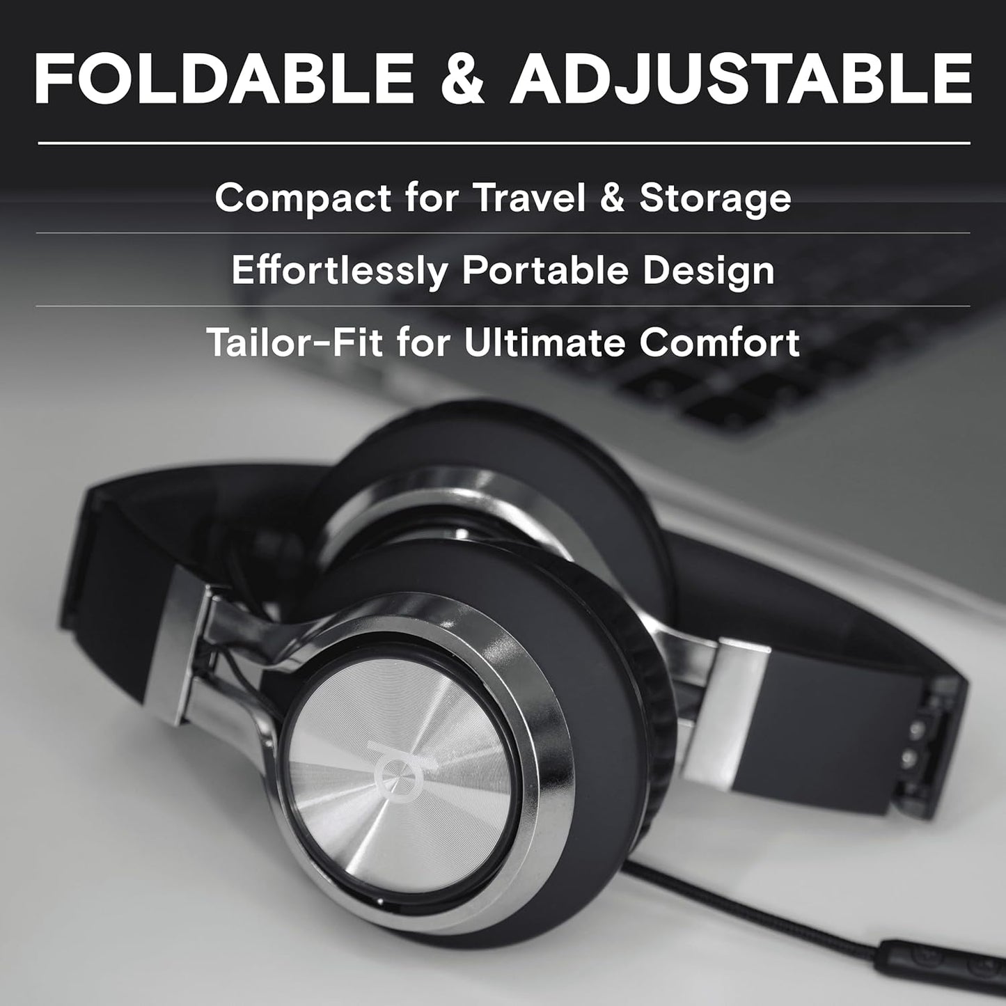 CL750 Wired Headphones with Mic & Volume Control — Noise Isolating On-Ear Headphones for Computer and Laptop Wired, Plug in Corded Headphone over Ear with Wire (Foldable, Aux Jack 3.5Mm)