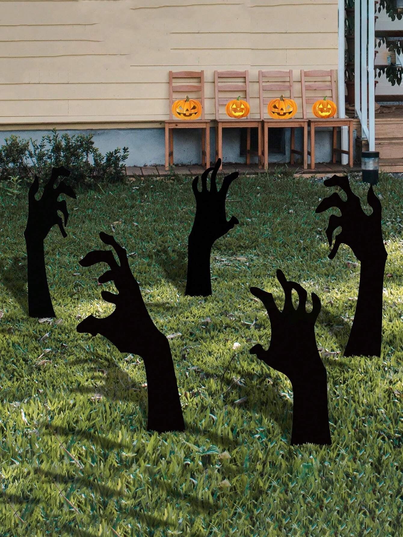 5PCS Scary Halloween Yard Decorations, Black Halloween Handmade Lawn Stakes, Suitable for Halloween Silhouette Yard Decorations, Halloween Sidewalk Signs, Outdoor Halloween Yard Decorations
