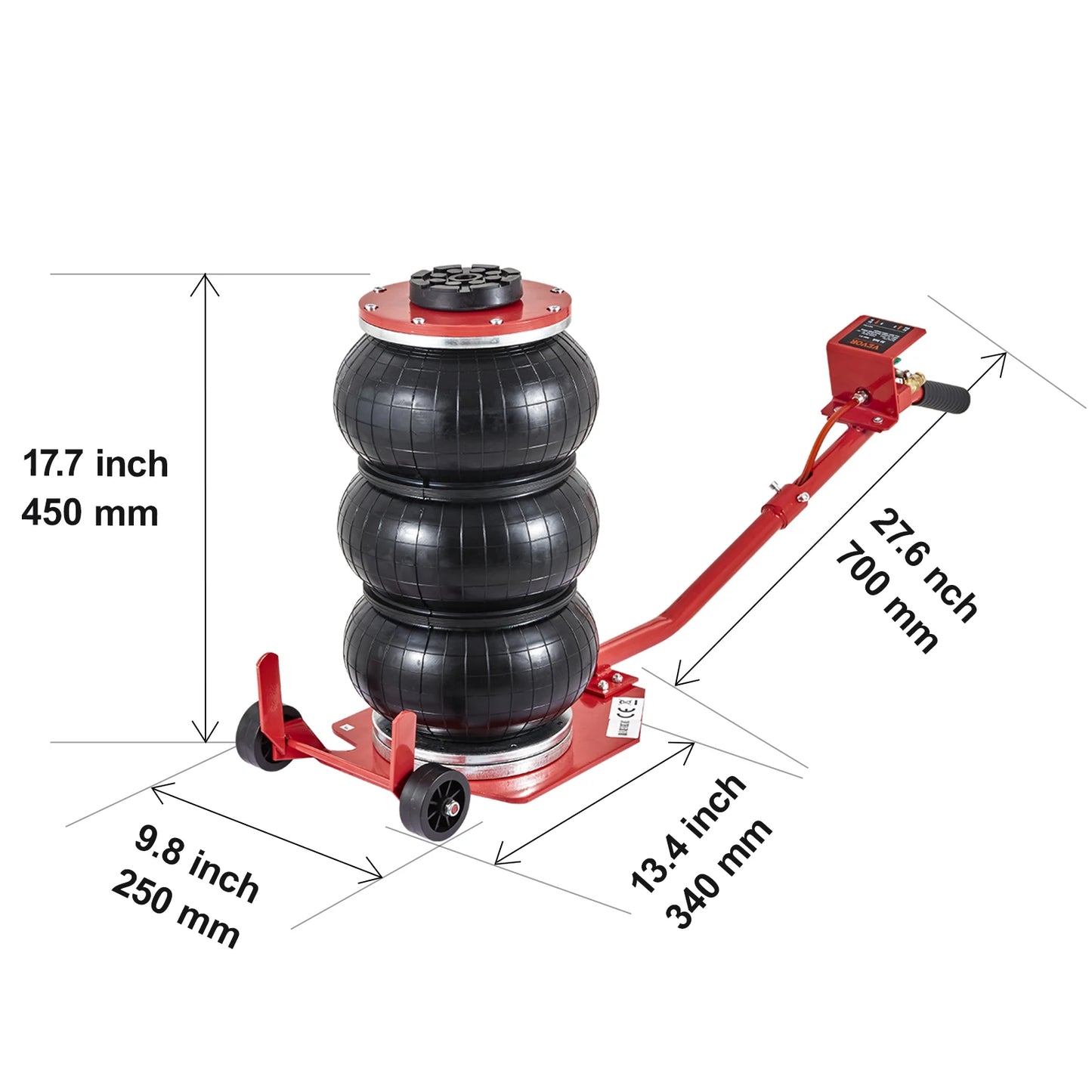 Succebuy Pneumatic Jack 3 Ton/5 Ton Triple Bag Air Jack Quick Lift Heavy Duty Car Repair Jacks Folding Rod Jacks with Two Wheels