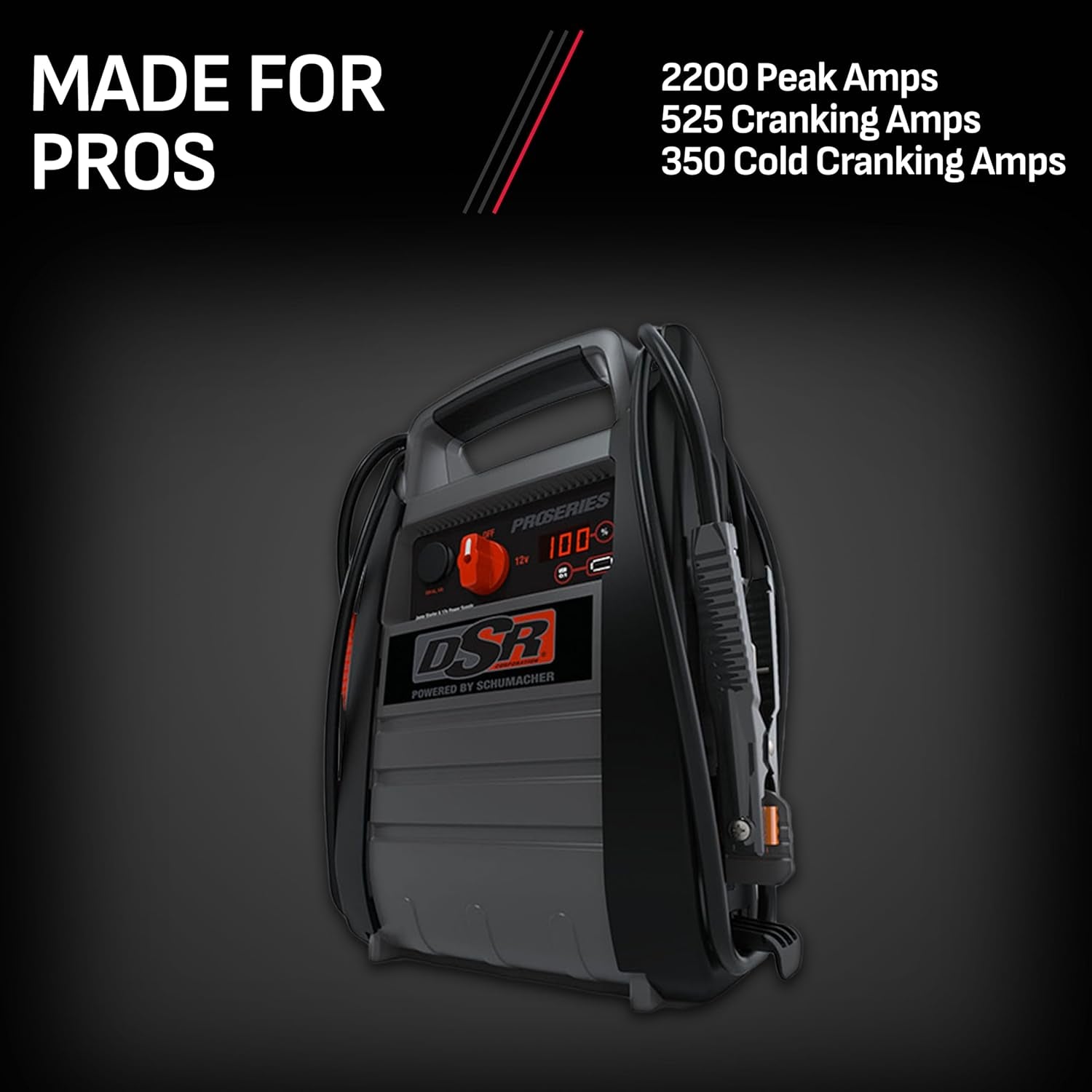 DSR Proseries Car Battery Jump Starter - 2200 Peak Amp 12V Car Starter, Jump Box & Portable Power Station - Digital Display, Heavy-Duty Clamps - DSR165