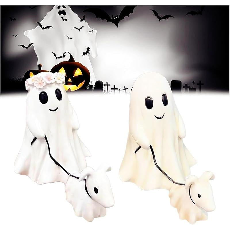 Ghost Walking Dog Statue, Cute Ghost Dog Figurine, Halloween Decorations (Large, Female)