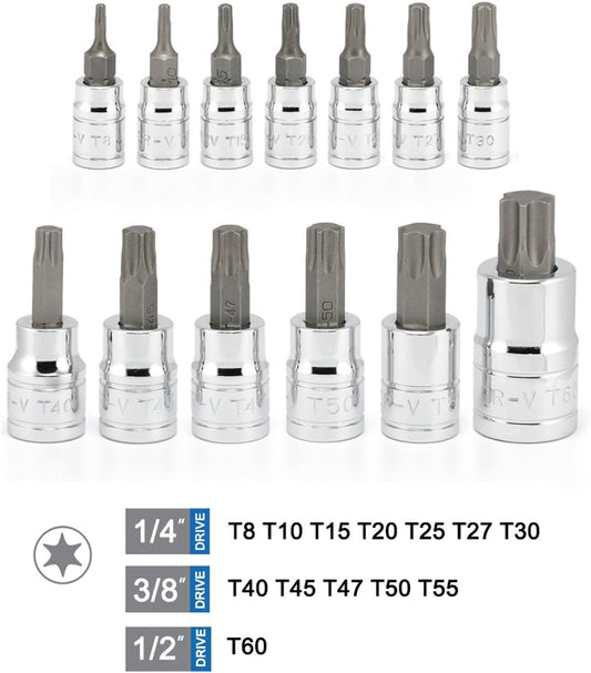 Professional-Grade 13-Piece Torx Bit T-Socket Set