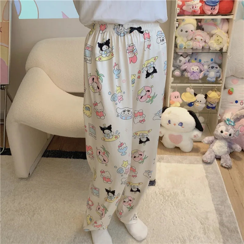 Sanrio Hello Kitty Summer Thin Pants Cotton Loose Lady Pajama Pant Pajama Trousers Cartoon Sleep Indoor Outdoor Lounge Wear Gift