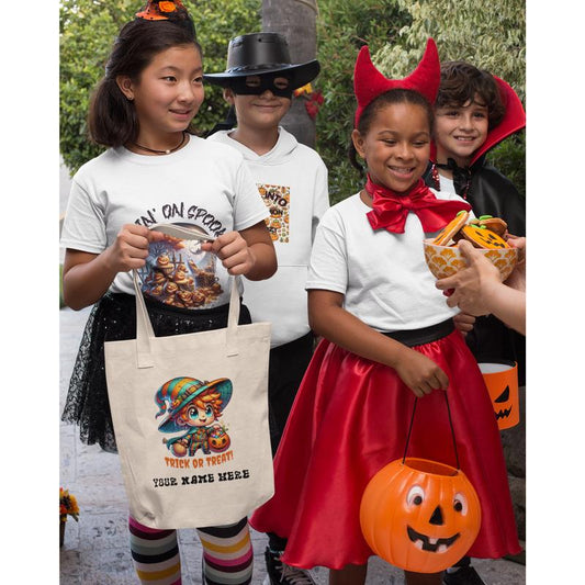Cute Halloween Candy Canvas Tote Bag, Trick or Treat Spooky Candy Pumpkin Bucket, Personalized Halloween Trick or Treat Canvas Bag, Kid Friendly Halloween Gift, Halloween Costume Accessory, Halloween Party Favor Candy Bag