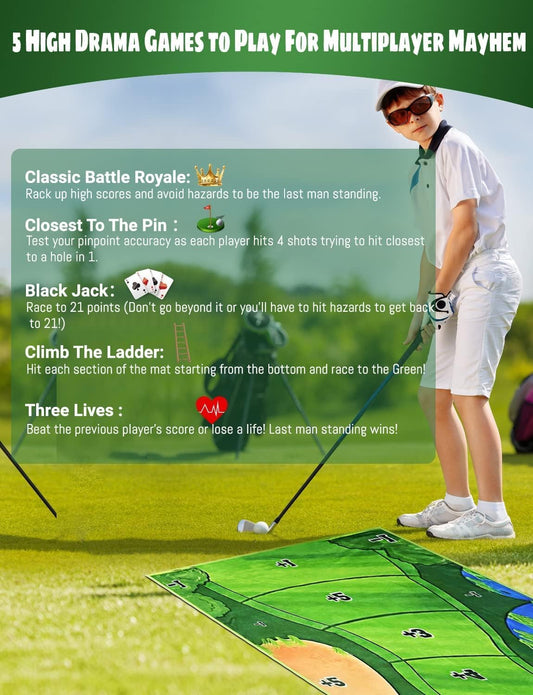 Casual Golf Game Set - Includes Golf Game Mat, 16 Golf Balls, 4 Stakes Available for Outdoor Use, Golf Chipping Mat, Carrying Bag-Mini Golf Course, Golf Training Aid Equipment for Indoor Outdoor Game