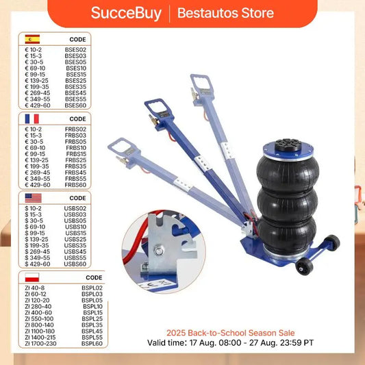 Succebuy Pneumatic Jack 3 Ton/5 Ton Triple Bag Air Jack Quick Lift Heavy Duty Car Repair Jacks Folding Rod Jacks with Two Wheels