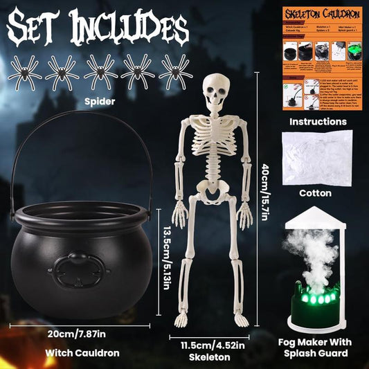 Halloween Decorations Indoor, LED Mist Maker Halloween Witches Cauldron Black Plastic Cauldron with Skeleton for Halloween Decorations Home Room Mantel Table Decor