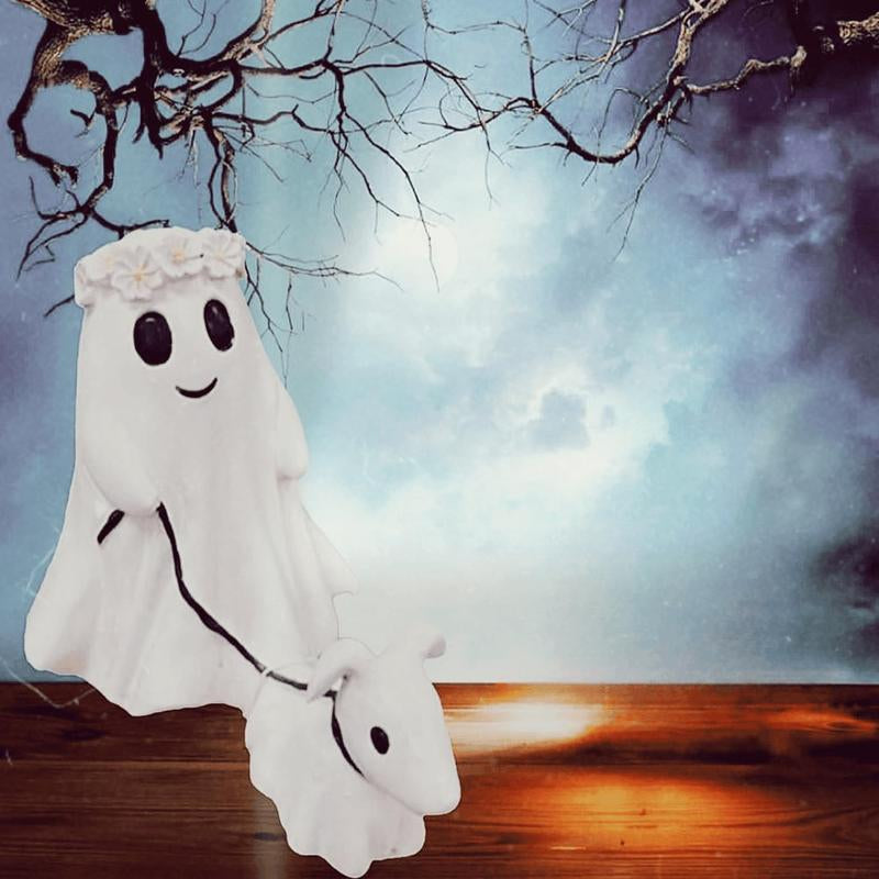 Ghost Walking Dog Statue, Cute Ghost Dog Figurine, Halloween Decorations (Large, Female)