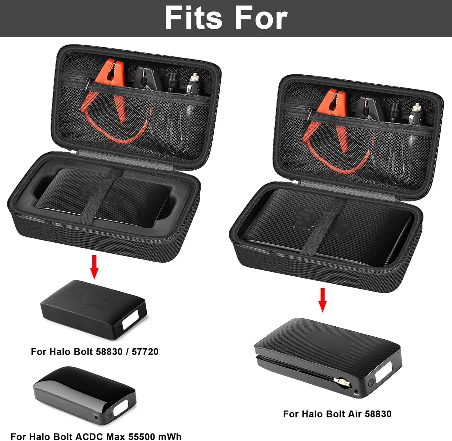 Case for Halo Bolt 58830/57720/ Air 58830/ ACDC Max 55500 Mwh/Air + Portable Emergency Power Kit, Storage Holder for Air Nozzles, Extra Accessory, Car Jump Starter, and Charger- Black (Box Only)