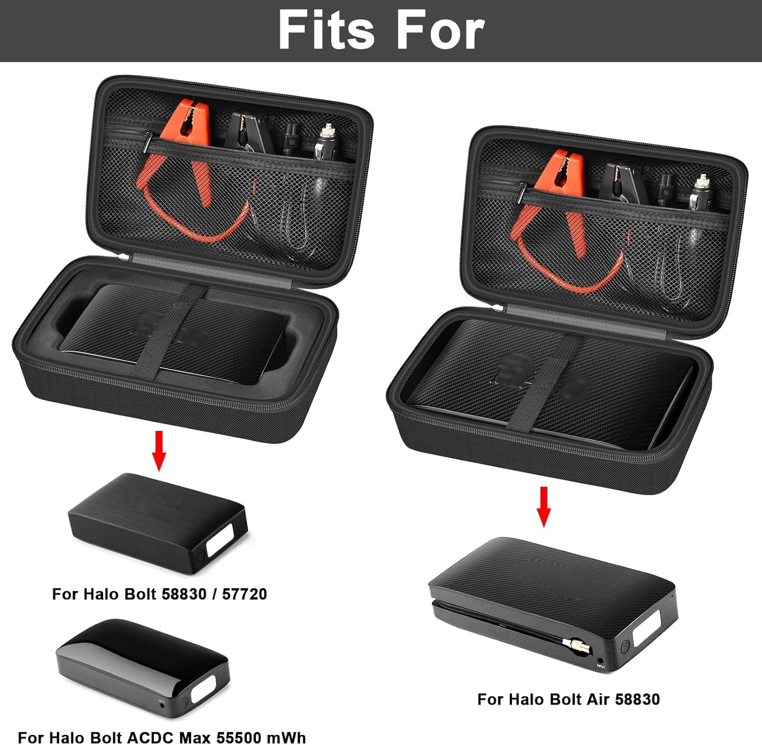 Case for Halo Bolt 58830/57720/ Air 58830/ ACDC Max 55500 Mwh/Air + Portable Emergency Power Kit, Storage Holder for Air Nozzles, Extra Accessory, Car Jump Starter, and Charger- Black (Box Only)