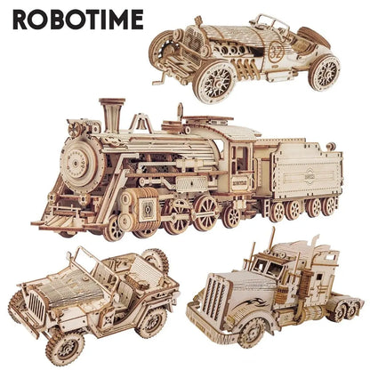 Robotime ROKR Train Model 3D Wooden Puzzle Toy Assembly Locomotive Model Building Kits for Children Kids Birthday Christmas Gift New Fashion Home Store