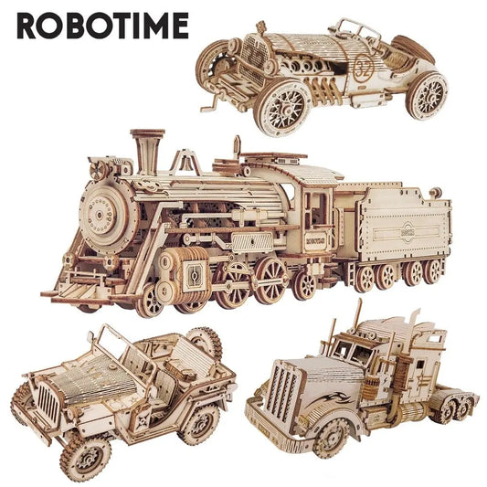 Robotime ROKR Train Model 3D Wooden Puzzle Toy Assembly Locomotive Model Building Kits for Children Kids Birthday Christmas Gift New Fashion Home Store