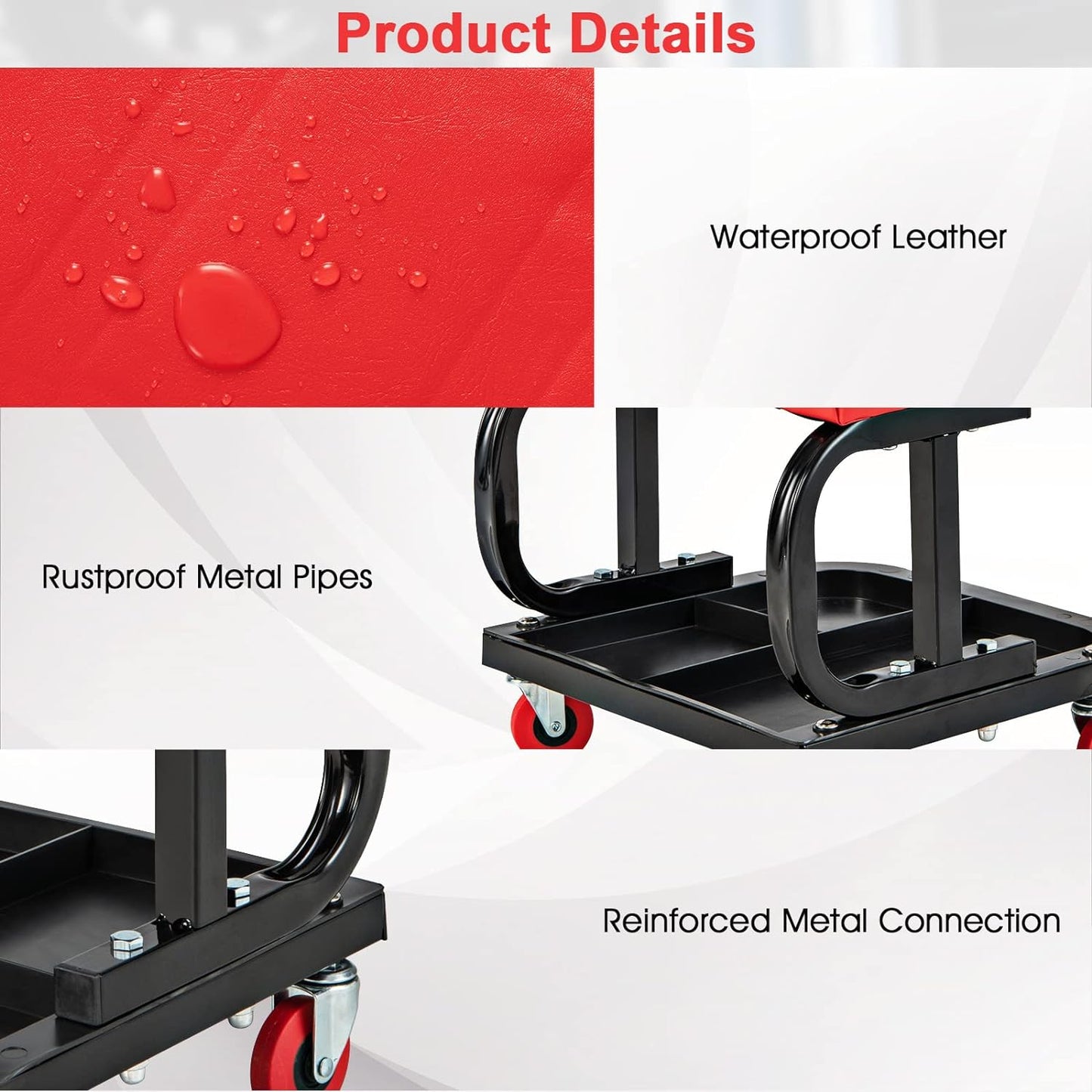 Mechanic Stool, Rolling Creeper Seat with Cushioned Seat, 4 Universal Wheels, Classified Tool Tray, 330 LBS Max Load, Garage Stool Work Chair, Shop Stool