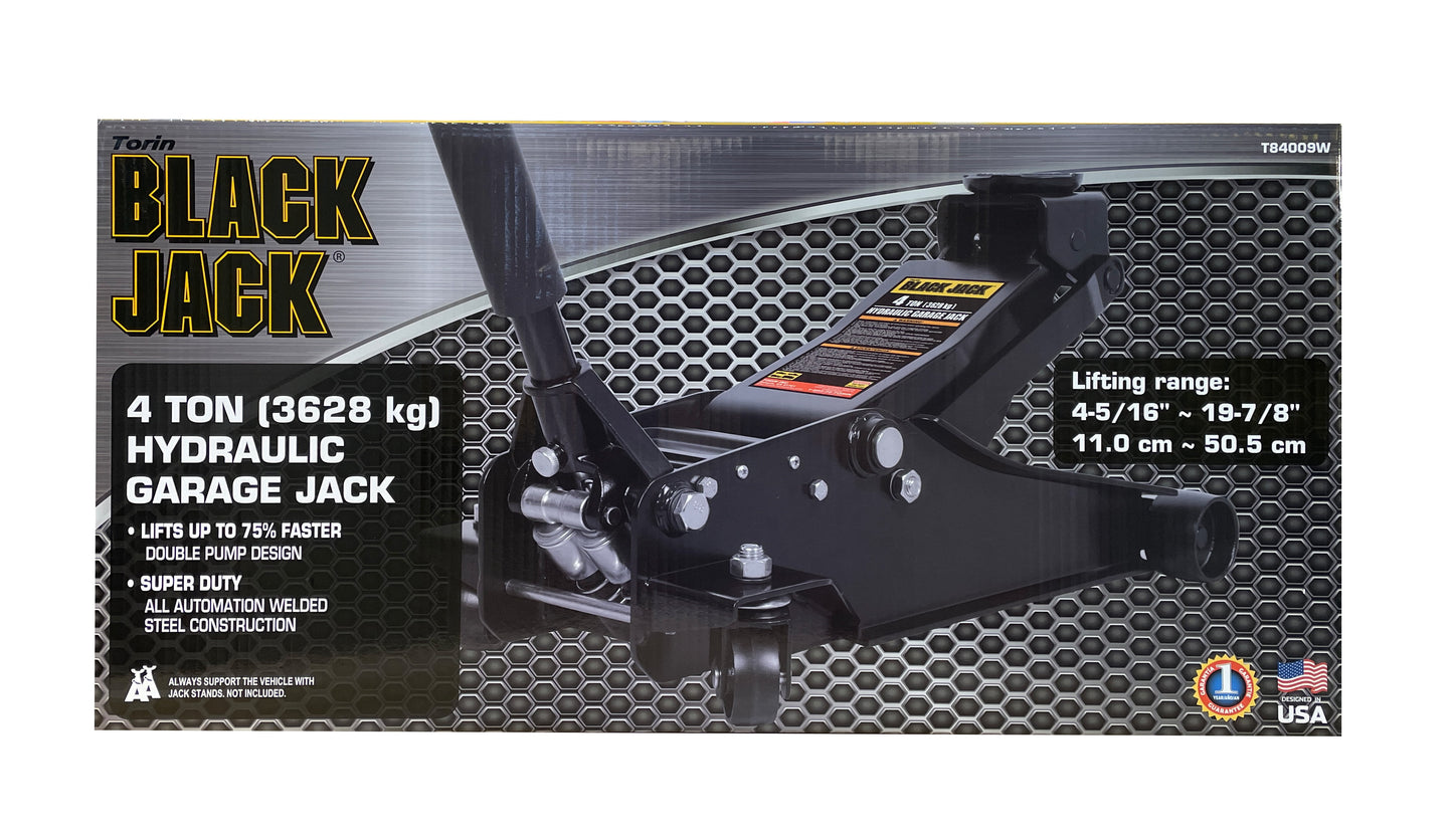T84009W Heavy Duty Garage Jack with Dual Pump, 4 Ton Black