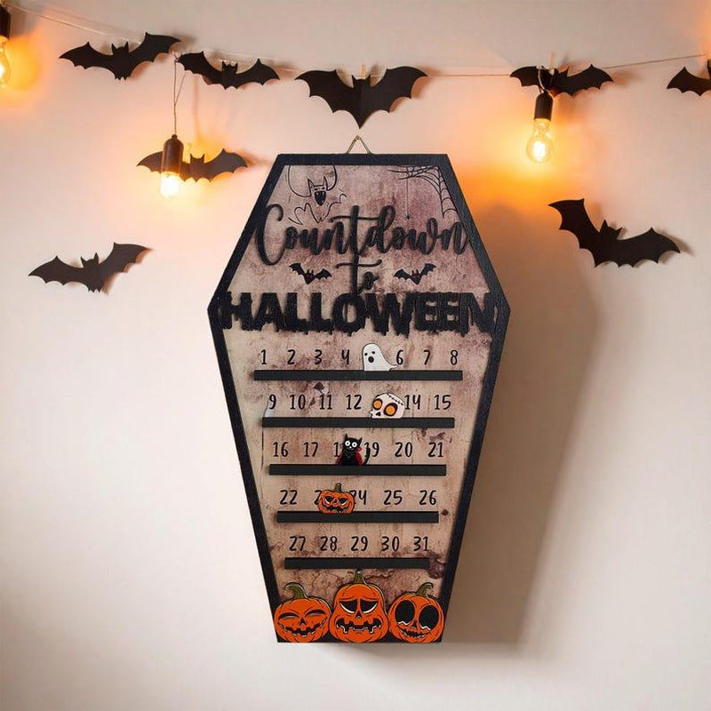 Halloween Countdown 2025 Calendar, Halloween Calendar, Halloween Advent Calendar, Coffee Bar Halloween Decor, Days Till Halloween, Coffin Decor, Fall Season Countdown