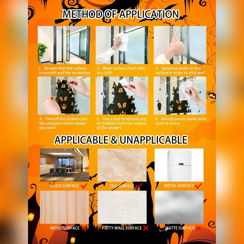 4 in 1 Pack Halloween Windows and Doors Decoration, Halloween Festive Decorations, Halloween Skulls Stickers, Halloween Bat Stickers, Halloween Ghost Stickers. Set Spooky Removable Ornaments, Halloween Home Decoration, Halloween Decor