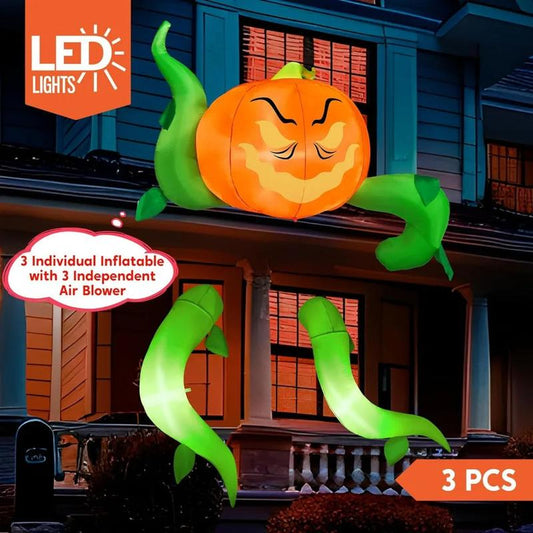 Halloween Window Decoration with Build-In Leds Halloween Inflatable Pumpkin Head with Tentacles Halloween Party Supplies Outside