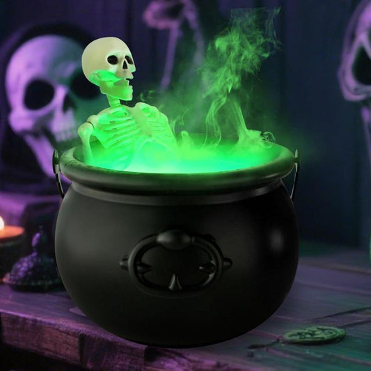 Halloween Decorations Indoor, LED Mist Maker Halloween Witches Cauldron Black Plastic Cauldron with Skeleton for Halloween Decorations Home Room Mantel Table Decor