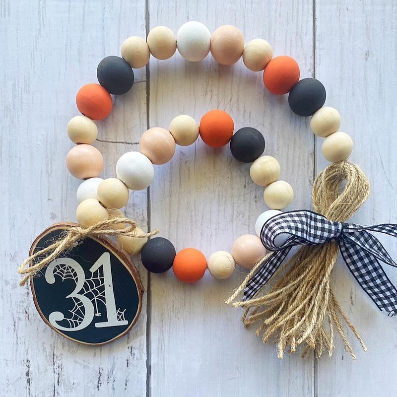 Halloween Farmhouse Beaded Garland, Halloween Decor, Ghost Decor, Halloween Beads