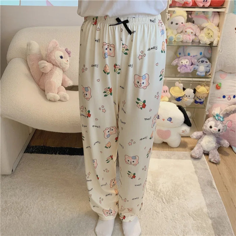 Sanrio Hello Kitty Summer Thin Pants Cotton Loose Lady Pajama Pant Pajama Trousers Cartoon Sleep Indoor Outdoor Lounge Wear Gift