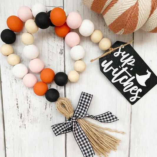 Halloween Farmhouse Beaded Garland, Halloween Decor, Ghost Decor, Halloween Beads
