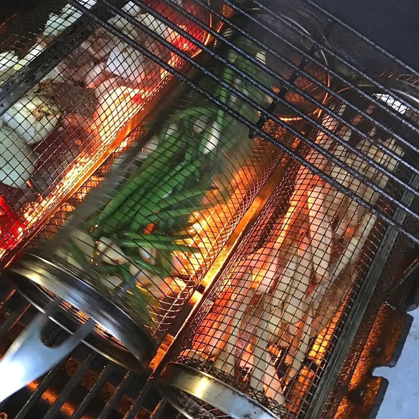 Rolling Grilling Basket Metal BBQ Barbecue Basket Net Portable Outdoor Camping Barbecue Rack Kitchen Gadgets YIWUGO Store