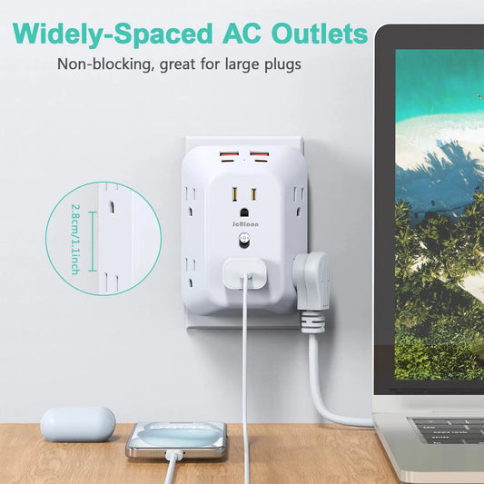 USB Wall Charger Surge Protector 6 Outlet Extender with 4 USB Charging Ports (2 USB C Outlet) , Wall Adapter Spaced for Home Berkshaw
