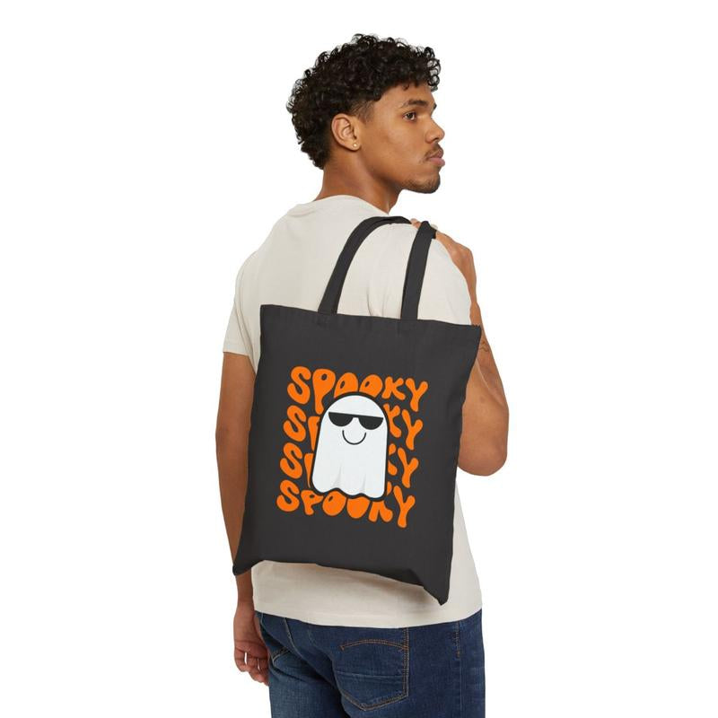 Spooky Happy Halloween Tote Bag, Cotton Canvas Trick or Treat Bag, Halloween Party Favor, Halloween Costume Accessory, Halloween Gift,