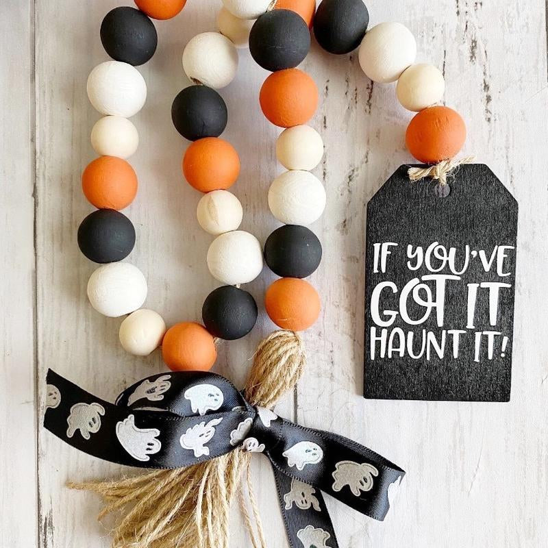 Halloween Farmhouse Beaded Garland, Halloween Decor, Ghost Decor, Halloween Beads