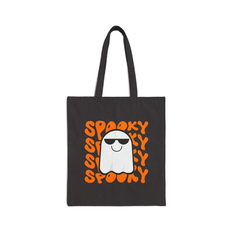 Spooky Happy Halloween Tote Bag, Cotton Canvas Trick or Treat Bag, Halloween Party Favor, Halloween Costume Accessory, Halloween Gift,